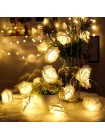 Новогодняя LED гирлянда Цветы 5м, 12 штук, переходник, тепло-белый цвет